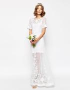 Asos Bridal Delicate Lace And Pearl Maxi Dress - White