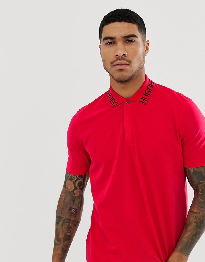 Hugo Dewayne Collar Logo Polo In Red - Red