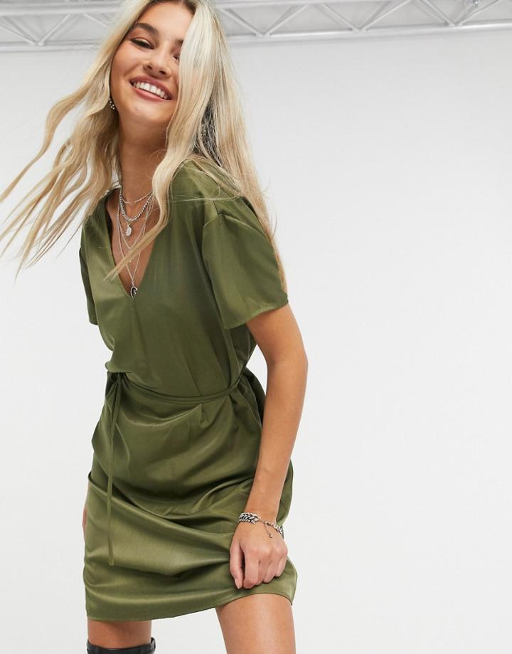 Object Eileen V-neck Lace Trim Mini Dress In Green