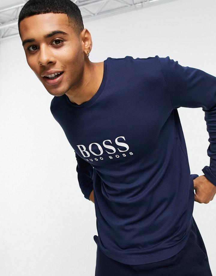 Boss Bodywear Logo Long Sleeve Top In Navy