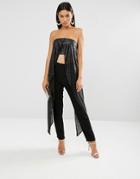 Lavish Alice Sequin Maxi Cape Crop Top - Black