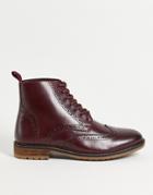 Silver Street Lace Up Brogue Boots In Burgundy Leather-red