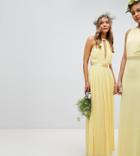 Tfnc Pleated Maxi Bridesmaid Dress With Cross Back And Bow Detail - Yellow