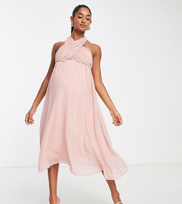 Llittle Mistress Maternity Bridesmaid Halter Neck Midi Dress In Dusty Rose-pink