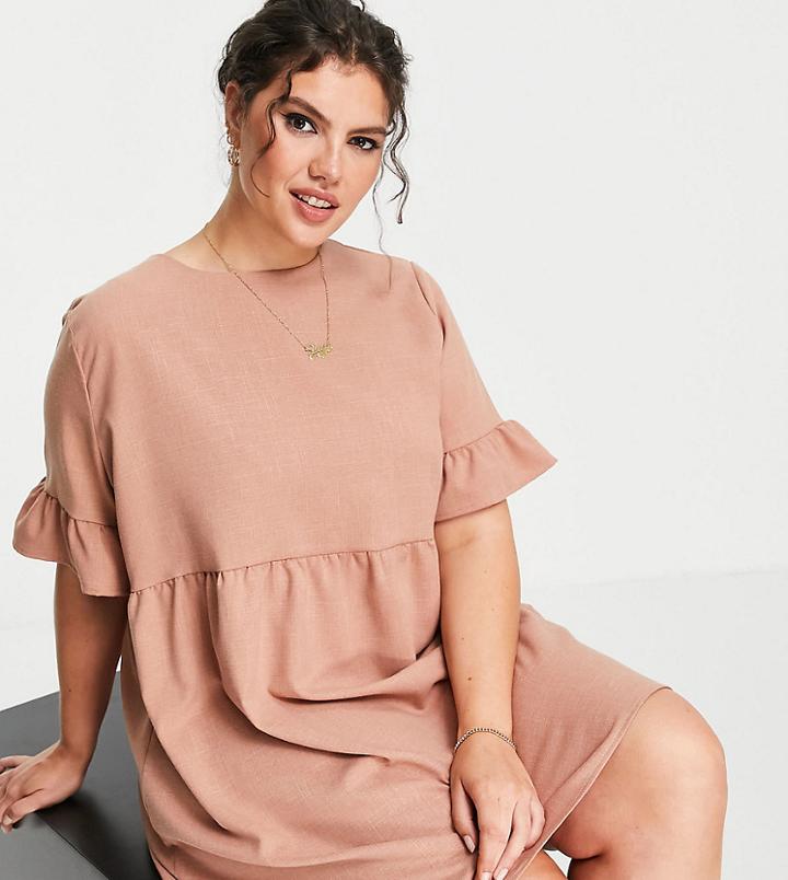 Lola May Plus Mini Smock Dress In Cappucino-brown