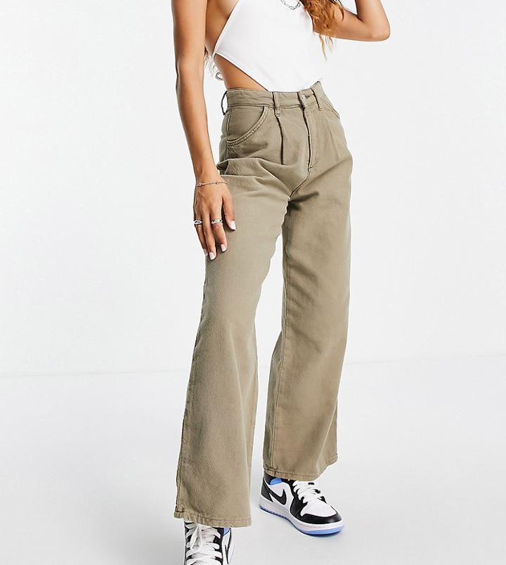 Asos Design Petite Relaxed Dad Pants In Khaki Cheesecloth-navy