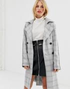 Pieces Check Double Breasted Trench Coat-multi