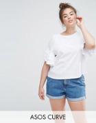 Asos Curve Crop T-shirt With Ruffle Sleeve - White
