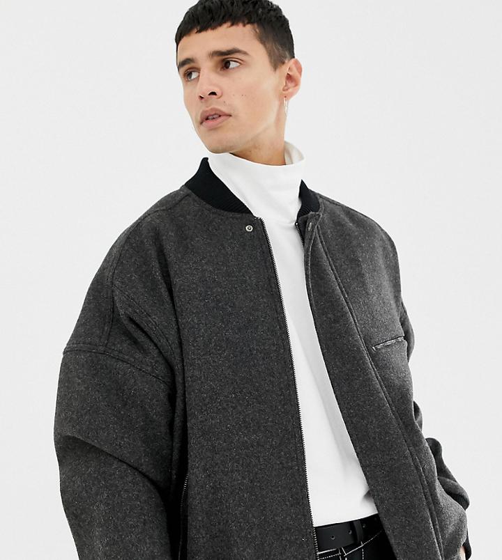 Noak Oversized Wool Bomber Jacket In Gray Wool Mix - Gray