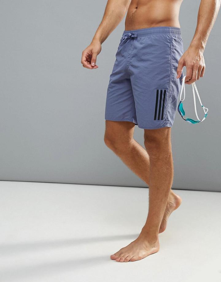 Adidas 3s Swim Shorts In Long Length In Blue Bj8572 - Blue