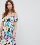 Asos Design Petite Cold Shoulder Floral Print Prom Dress-multi