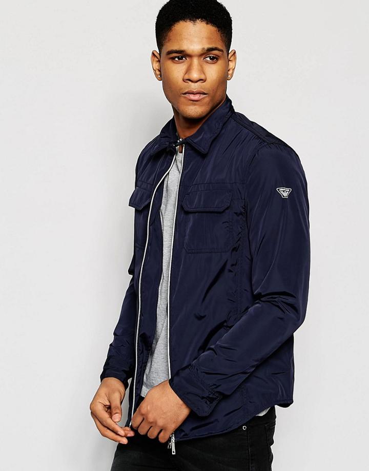 Armani Jeans Jacket With Logo Sleeve Slim Fit - Navy