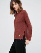 Only Chunky Knit Sweater With Back Zip - Red