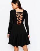 Club L Skater Dress With Extreme Lace Up Back - Black
