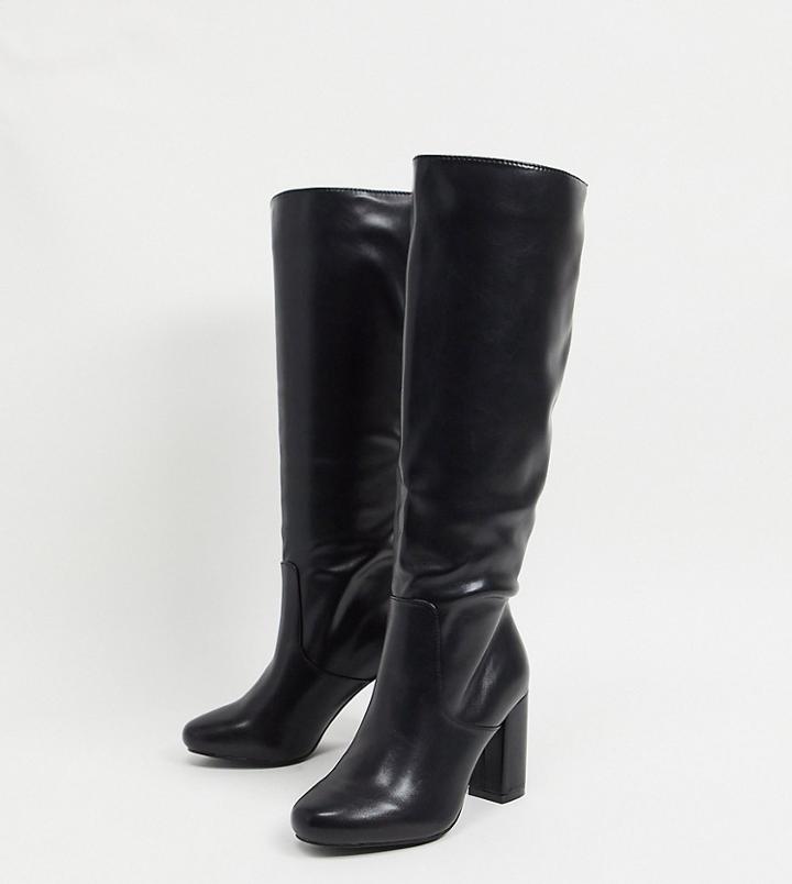 Raid Wide Fit Dileni Pull On Knee Boots In Black