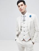 Gianni Feraud Skinny Fit Wedding Windowpane Check Suit Jacket-cream