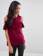 Pieces Ibbi Ruffle Cold Shoulder Top - Red