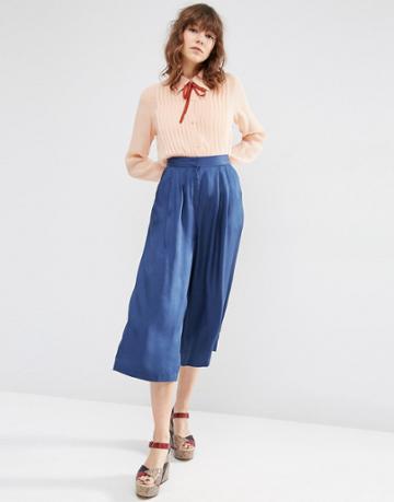 Asos Luxe Wide Leg Culottes - Navy
