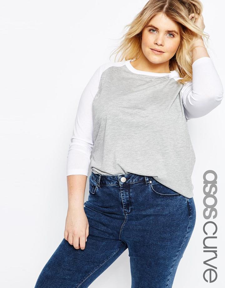 Asos Curve Top With Raglan Sleeve - Gray Marl