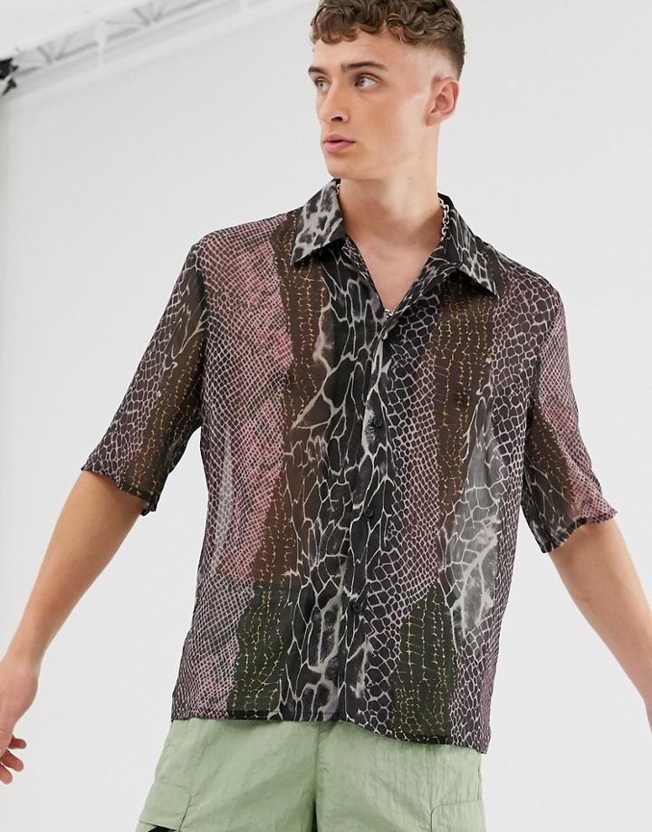 Reclaimed Vintage Spliced Animal Print Shirt-multi