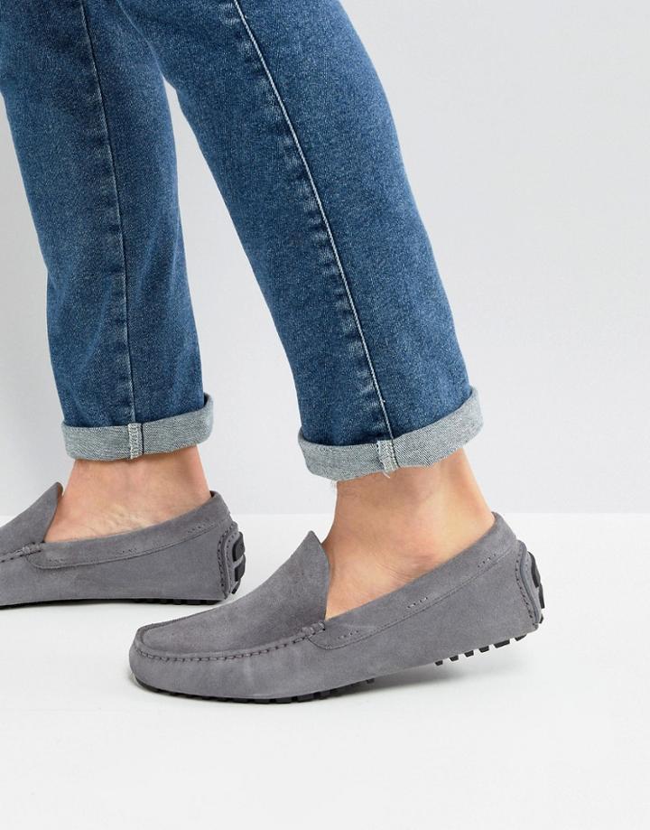 Boss Suede Logo Loafers In Gray - Gray