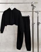 Daisy Street Ultimate Cropped Hoodie And Sweatpants Set-black