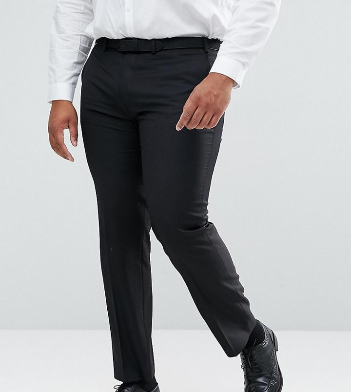 Asos Plus Slim Suit Pants In Black 100% Wool - Black