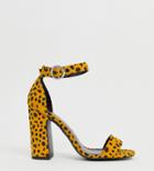 New Look Block Heeled Sandal In Cheetah Print-yellow