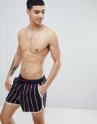 Asos Design Runner Swim Short With Red And White Stripes In Short Length - Black