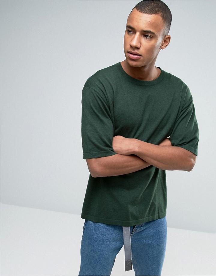 Asos Oversized Boxy Fit Knitted T-shirt In Green - Blue