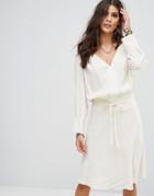 Ba & Sh Ruffle Detail Midi Dress - Cream