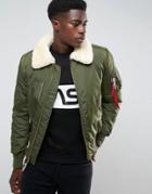 Alpha Industries Bomber Jacket Shearling Collar In Dark Green - Green