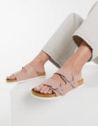 Asos Design Fewer Double Strap Buckle Sandals In Dusty Pink