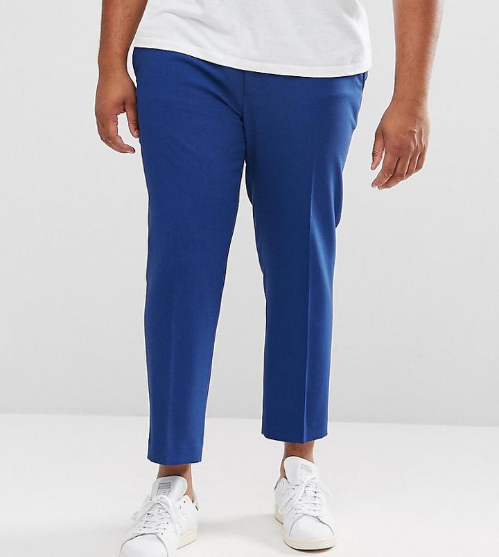 Asos Plus Skinny Crop Smart Pants In Navy Cross Hatch Nep - Navy