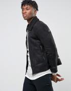 Bl7ck Longline Aviator Jacket In Leather Look - Black