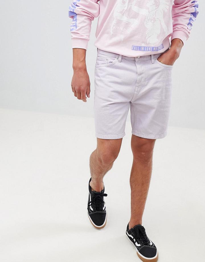 Bershka Slim Fit Denim Shorts In Lilac - Purple