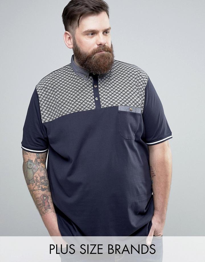 Duke Plus Polo With Printed Panel In Navy - Navy
