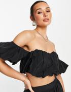 Asos Edition Off Shoulder Puff Crop Top In Black