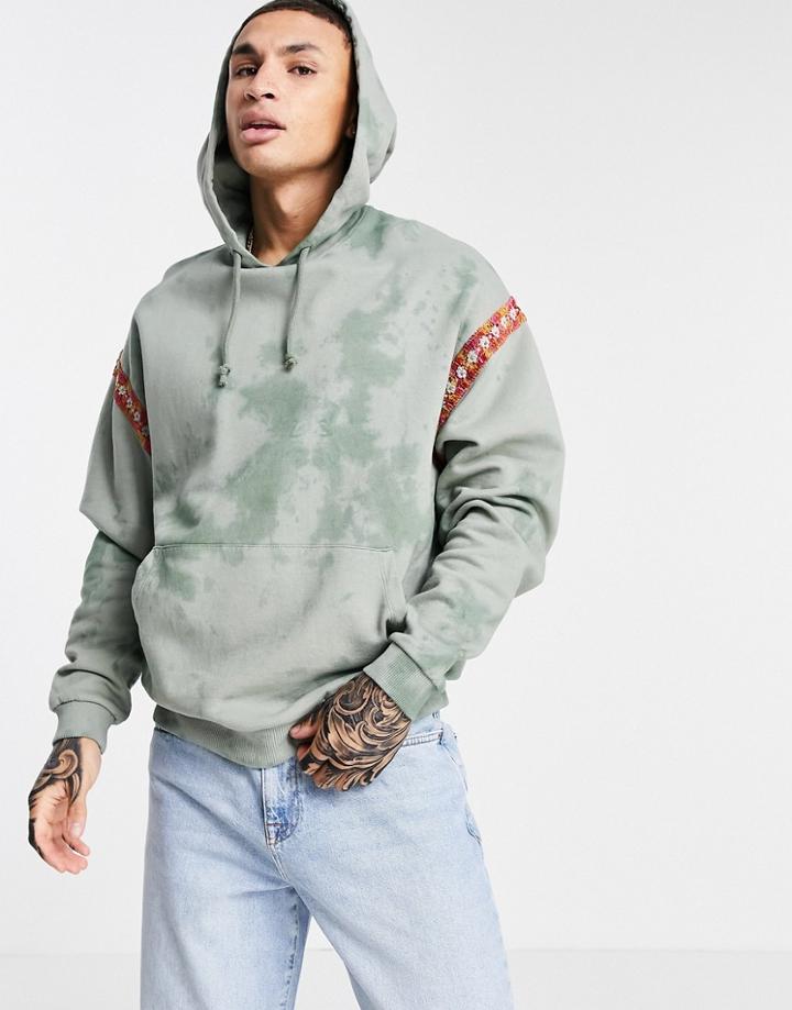 Asos Design Set Oversized Hoodie In Green Tie Dye With Crochet Detail