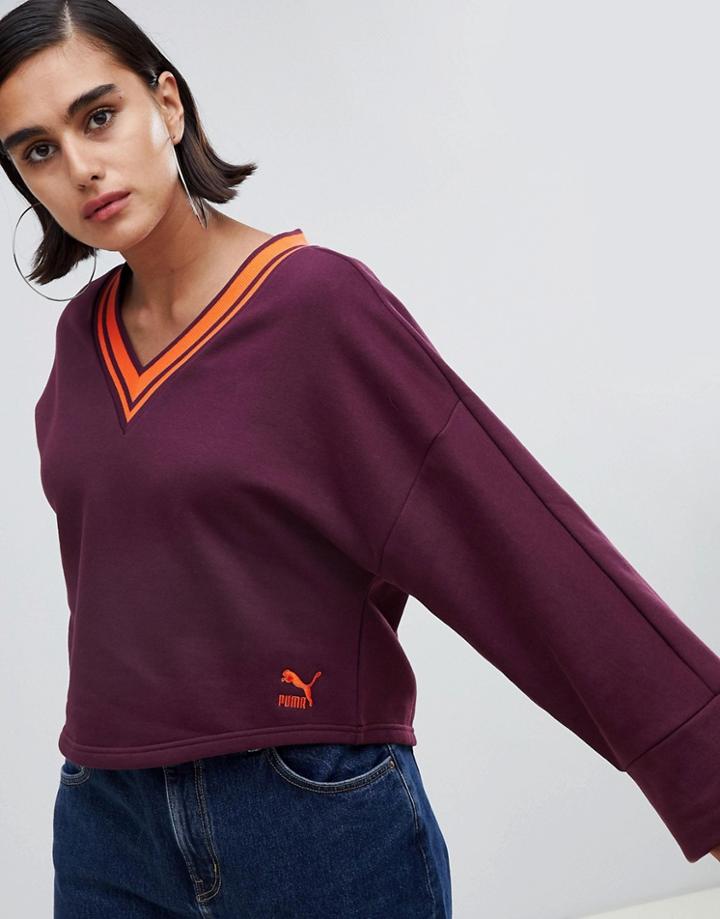 Puma V Neck Oversized Sweatshirt With Popper Detail-red
