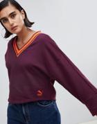 Puma V Neck Oversized Sweatshirt With Popper Detail-red