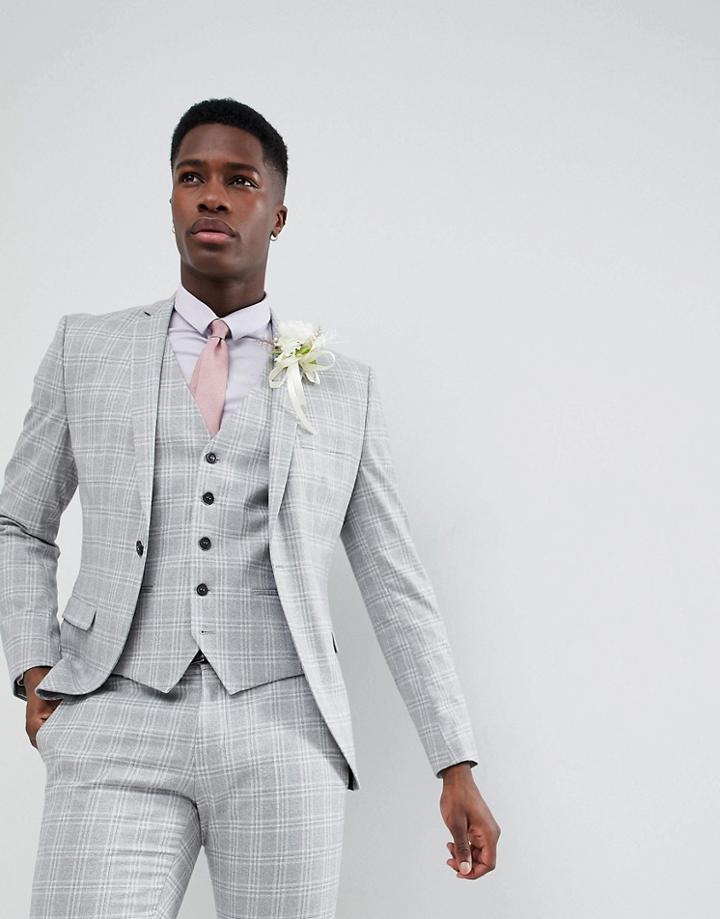 Selected Homme Skinny Fit Suit Jacket In Gray Check - Gray