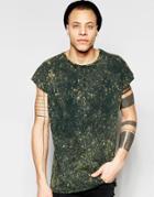 Asos Oversized Sleeveless T-shirt With Acid Wash And Raw Seam Detail In Khaki - Khaki Green