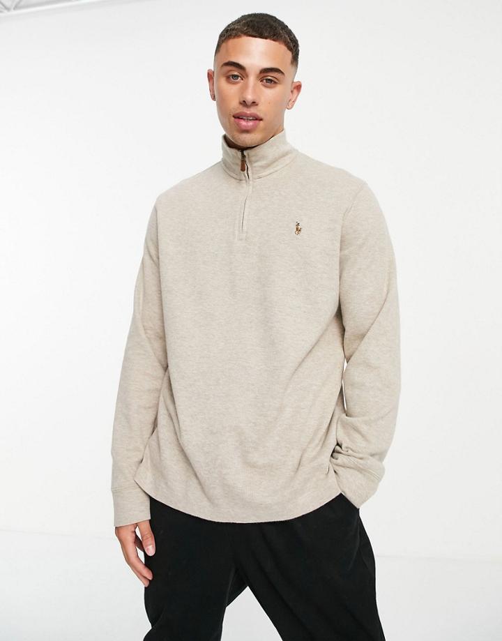 Polo Ralph Lauren Icon Logo Half Zip Sweatshirt In Beige Heather-neutral