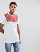 Asos T-shirt With Yoke Rose Print - White