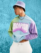 Asos Design Oversized Sweatshirt In Tie Dye With Text Print-multi