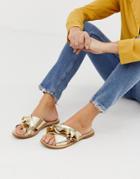 Miss Selfridge Flat Sandals With Frill Detail In Gold - Gold