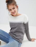 Blend She Color Block Knit Sweater - Gray