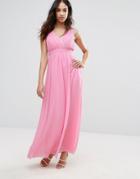 Little Mistress Wrap Front Maxi Dress With Embellished Detail - Pink