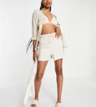 Topshop Tall Linen Longline Runner Short In Neutral - Part Of A Set